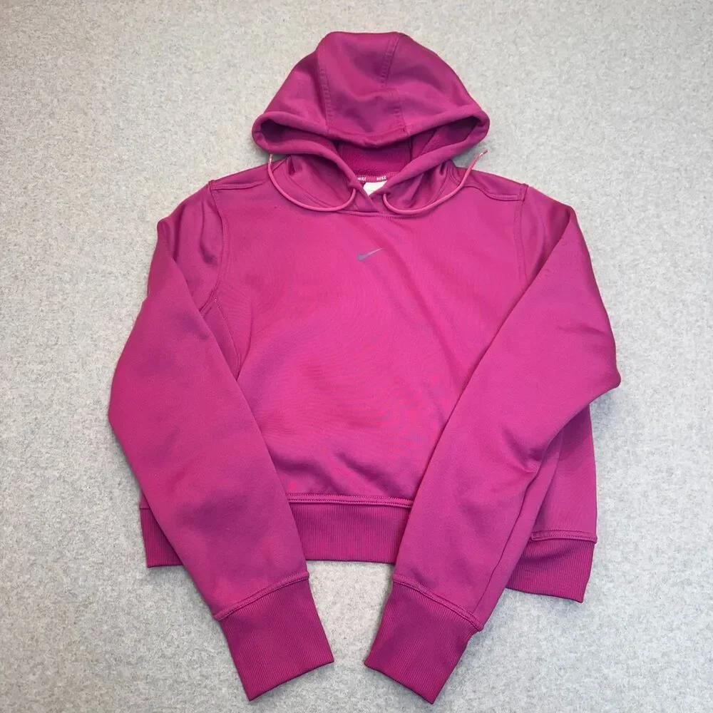 Nike Therma-FIT Fleece Matching Set Hot Fuchsia Pink Sweatshirt Joggers M Crop